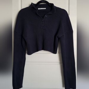 Zara Dark Blue Ribbed Knit Top